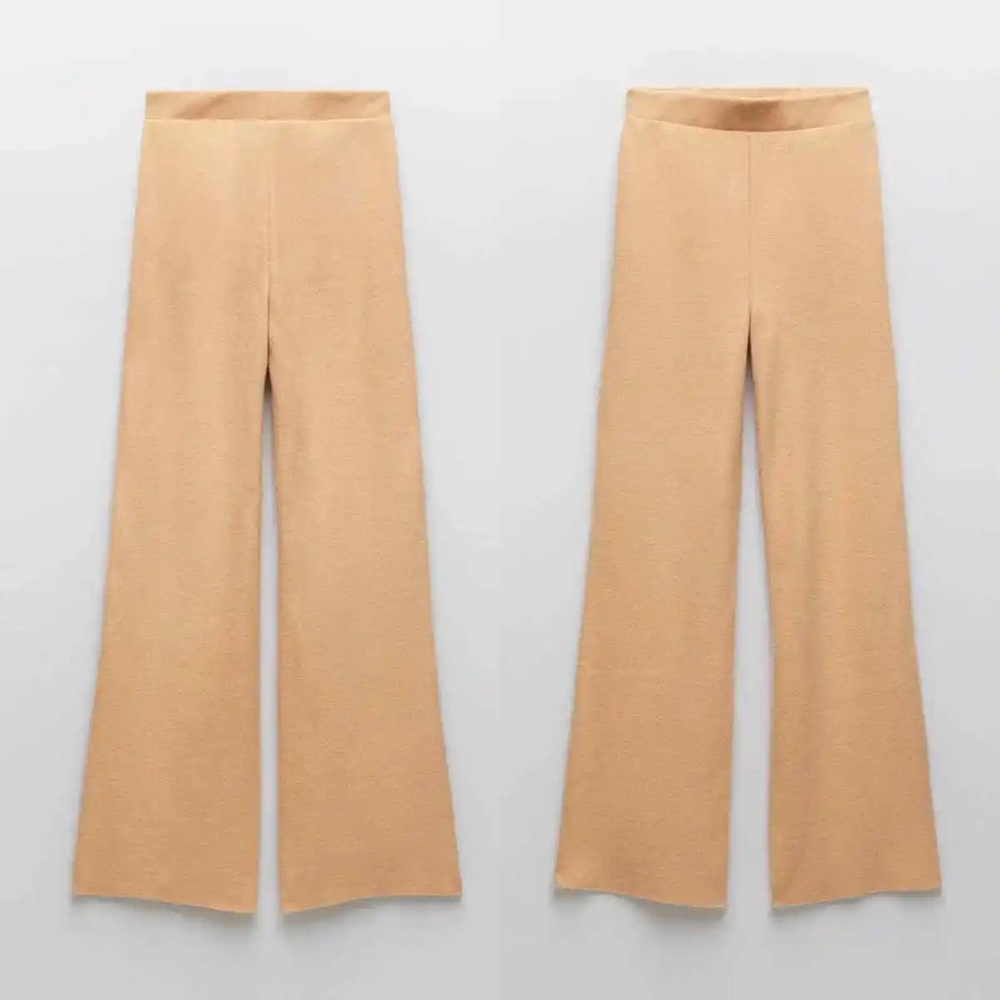 Zara 2 piece set - knit shoulder pad tee & matching pants tan lounge set - Picture 4 of 12